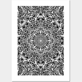 Black and White Floral Mandala Posters and Art